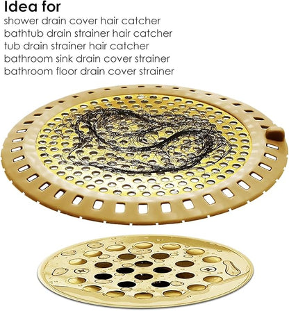 2PCS Hair Catcher Shower Drain/Strainer/Cover/Filter/Trap, Bathtub Drain Cover Hair Catcher, Hair Stopper for Bathroom Sink/Floor Drain, Stainless Steel and Silicone Drain Strainer, Gold