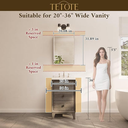 TETOTE 20 x 32 Medicine Cabinet Mirror with Tempered Beveled Mirror Silver Medicine Cabinet Aluminum Cabinet DTC Hinges, Stepless Adjustable Shelves, Recessed/Surface-Mounted