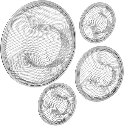 Juvale Stainless Steel Sink Drain Strainer - Mesh Kitchen Sink Strainer - Anti-Clogging Wire Mesh Screen - Pack of 4, 4.3 in, 2.8 in, 2.1 in