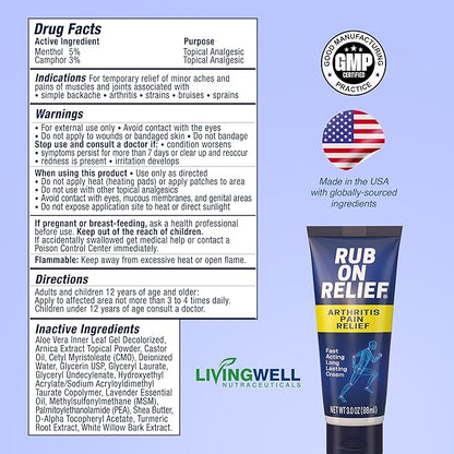 RUB ON RELIEF Topical Pain Relief Cream - Non-Greasy Joints Pain Cream for Knees, Shoulders & Back, Targeted Arthritis & Muscle Aches with Arnica, MSM, Turmeric, Aloe Vera, & Castor Oil- 3 oz (3 Pack)