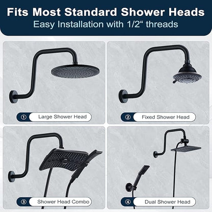 BRIGHT SHOWERS 13 Inch Shower Head Extension Arm with Flange S Shaped High Rise Extender, Long Stainless Steel Rainfall Shower Head Pipe Arm, Oil-Rubbed Bronze