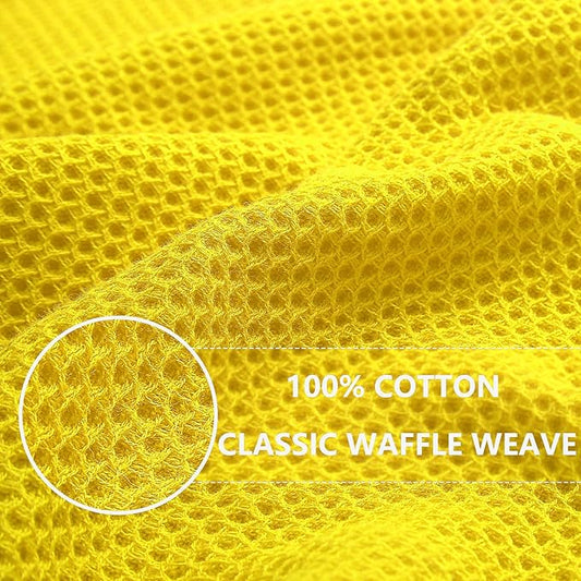Homaxy 100% Cotton Waffle Weave Kitchen Dish Towels, Ultra Soft Absorbent Quick Drying Cleaning Towel, 13 x 28 Inches, 4-Pack, Yellow