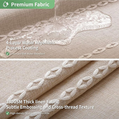 No Hook Extra Long Shower Curtain Set with Snap-in Liner,Linen Textured Thick Striped Fabric with Tassels,Boho Chic Modern Farmhouse Bathroom Curtain,Water-Repellent,Tan/Taupe,71x86