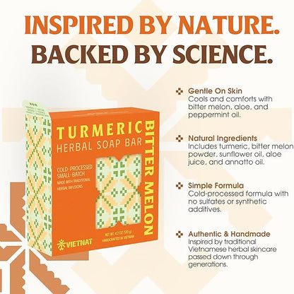 Turmeric & Bitter Melon Soap Bar (Pack of 5) – 2-in-1 Cleansing & Balancing, Cold Process Handmade Bar with Natural Botanicals, Gentle Soap for Oily Skin