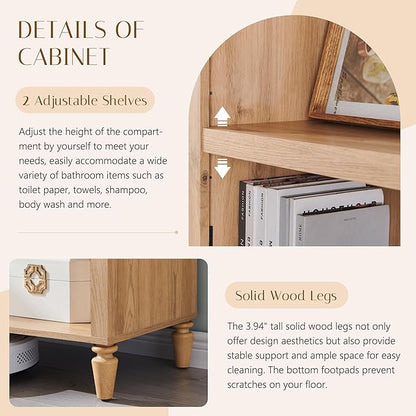 76" Tall Arched Bathroom Storage Cabinet, 5 Tiers Large Farmhouse Arched Cabinet w/Adjustable Shelves, Modern Wooden Storage Cabinet for Bathroom, Living Room, Entryway, Study Room (Natural)