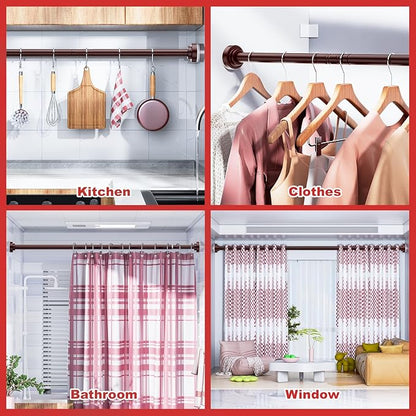 Ausemku Shower Curtain Rod - 32-43 Inch Rustproof Tension Rod, Non-Slip Spring Design, No Drilling Adjustable Curtain Rod for Bathroom, Kitchen, and Closet（Brown）