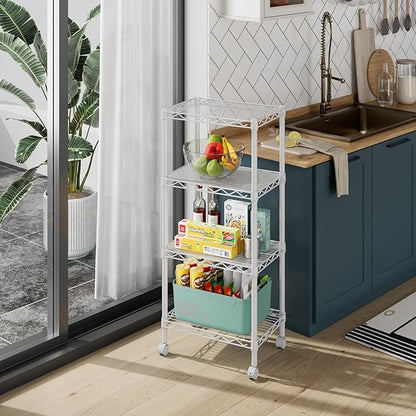 4 Tier Adjustable Storage Shelves,Heavy Duty Metal Utility Shelf Wire Shelving Unit Organizer Rack for Home Kitchen Office Bathroom Pantry Room 12" D x 18" W x 44.5" H