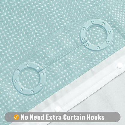 MitoVilla No Hooks Needed Turquoise Extra Long Shower Curtain Liner Set, Teal 86 inch XL Heavyweight Waffle Fabric Cloth Shower Curtains Set with Snap-in Liner for Modern Luxury Hotel Bathroom Decor