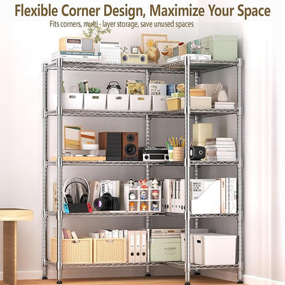 Himimi Storage Shelves-5 Tier Heavy Duty Wire Shelving Unit with Leveling Feet, 1500LBS Adjustable Metal Shelves Organizer for Kitchen Garage Pantry Laundry, 60" W*14" D*72" H, Silver