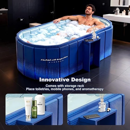 Portable Bathtub for Adult 47" Large Collapsible Cold Plunge Bathtub Foldable No Installation Ice Bath Tub for Shower Stall, Bathroom Hot SPA Soaking Standing Tub