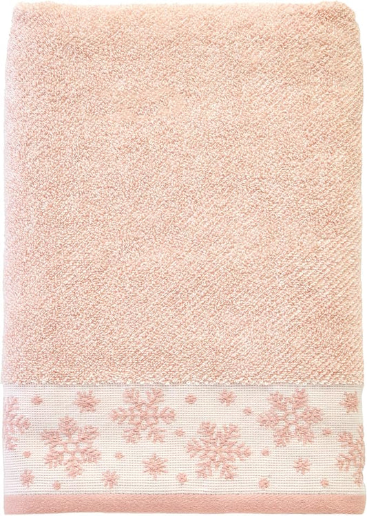 SKL Home Christmas/Winter Heather Snowflake 100% Cotton Premium Bath Towel, 500 GSM, Soft & Absorbent Jacquard, Decorative, Blush Pink
