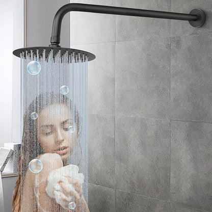 HarJue Shower Arm with Flange and Teflon Tape, Wall Mounted Shower Pipe 304 Stainless Steel Extension Arm for Fixed Shower Head & Handheld (20 Inch, Matte Black)