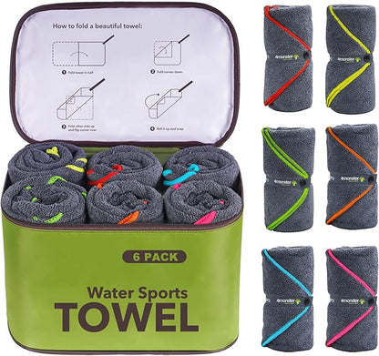 4Monster 4 Pack Microfiber Camping Towel Quick Dry, Super Absorbent Travel Towel with Waterproof Bag, Lightweight Boat Towel for RV, Sport, Gym, Beach, Pool, Swim,Family Trip
