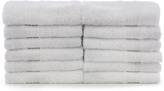 Eco Cotton Washcloths - White - Dobby Border - Set of 12