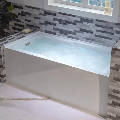 WOODBRIDGE 54" Acrylic Rectangular Alcove Soaking Bathtub in White with Left Drain, Chrome pop-UP Drain Included BA5430L
