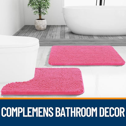 OLANLY Bathroom Rugs 47x17, Extra Soft Absorbent Chenille Bath Rugs, Rubber Backing Quick Dry, Machine Washable Bath Mats for Bathroom Floor, Tub and Shower, Home Decor Accessories, Hot Pink