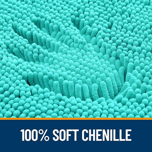OLANLY Bathroom Rugs Sets 2 Piece, Soft Absorbent Chenille Bath Mats and U-Shaped Contour Toilet Mat Area Rug Set, Machine Washable Bath Carpet, Home Decor Accessories(24"x16"+24"x20", Teal)