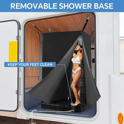 MABOZOO Privacy Tent and Foldable Shower Base Set, Portable Shower Pan with Tent and Drain Pipe, Camping Bath System for RV, Camping, Boat. Patent Pending