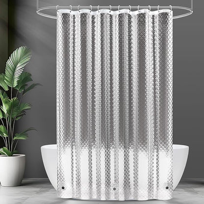 UFRIDAY 84 inch Extra Long Plastic Clear Shower Curtain Liner,Waterproof Shower Liner Transparent 3D Water Cube Bath Curtain 72x84 inches See Through Shower Curtains Liner Clear with 3 Strong Magnets