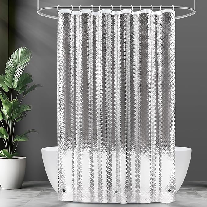 UFRIDAY Clear Shower Curtain Liner 70 x 72 inches, Plastic Waterproof Shower Liner Transparent 3D Water Cube Bath Curtain See Through Shower Curtains Liner Clear with 3 Strong Magnets