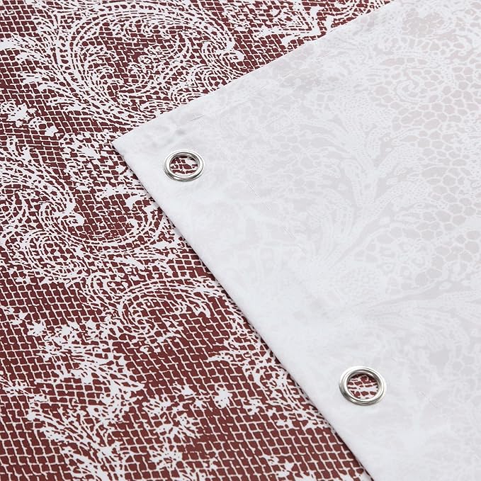 78 Inch Long Shower Curtain - Chantilly Lace Design, Heavyweight Polyester, Burgundy to White Ombre, 72" W x 78" H