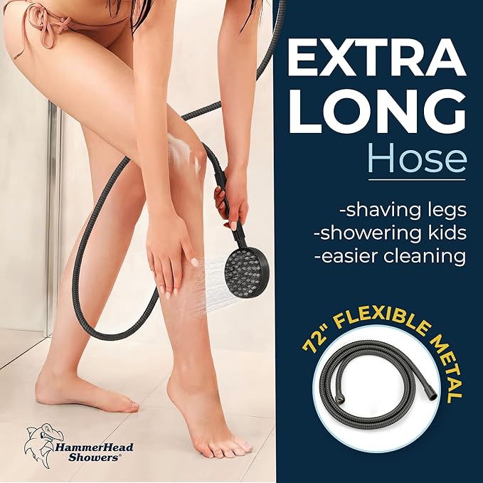 HammerHead Showers® Solid Metal 27.5 Inch Shower Slide Bar Set and Handheld Shower Head with Hose — MATTE BLACK — 2.5 GPM High Pressure Spray Wand — Easily Adjust Height & Angle of Handshower