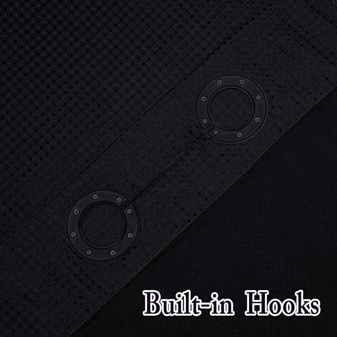 Gibelle No Hook Waffle Weave Shower Curtain with Snap-in Fabric Liner Set for Bathroom, Hotel Style with Mesh Top Window, Waterproof & Washable, Black, 72x74