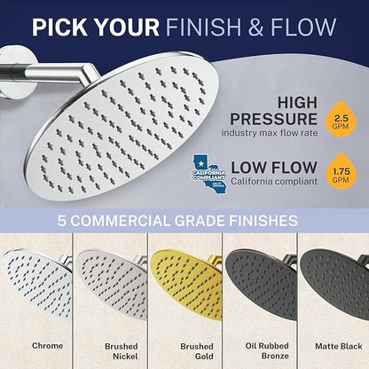 HammerHead Showers® Solid Metal 8 Inch Rainfall Shower Head – CHROME - Shower Head Rainfall - 2.5 GPM High Flow Shower Head Optimized for Pressure – Large Round Rain Shower Heads