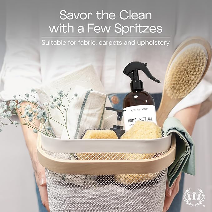 Muse Apothecary Home Ritual Active Odor Eliminator Spray - Furniture Deodorizer Spray & Bathroom Odor Eliminator for Home - Essential Oil Air Freshener - 4oz, Bergamot + French Lavender + Sandalwood