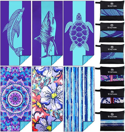 6 Pack Microfiber Oversized Lightweight Beach Towel 71"x32" Extra Thin Large Sand Free Towels Travel Swim Pool Yoga Gym for Adults Women Men Beach Essentials Accessories Vacation Gift