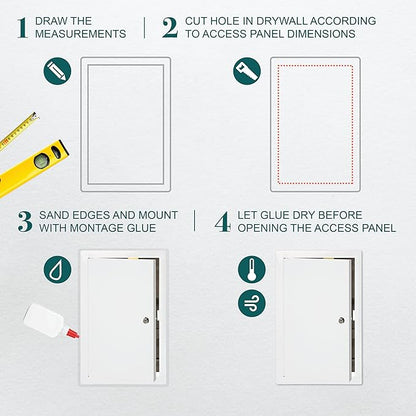 10" x 16" Lockable White Metal Access Panel - Service Shaft Door with Key - Plumbing, Electricity, Heating, Alarm Wall Access Hole Cover for Bathroom Services