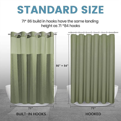 Sage Green Long Hotel Shower Curtain - 230GSM Waffle Textured Heavy Duty Thick Fabric Shower Curtains for Bathroom,71W x 86H