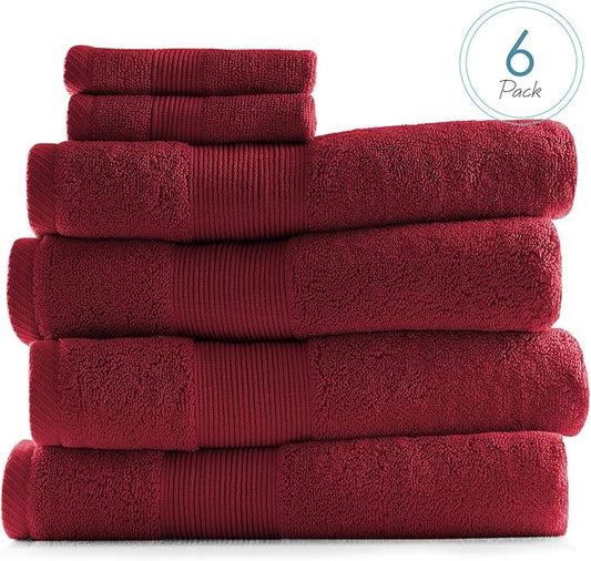 Hearth & Harbor Bath Towels for Bathroom - 100% Ring Spun Cotton Luxury Bathroom Towels - Ultra Soft & Highly Absorbent, Bath Towels Set of 6 - Burgundy Red