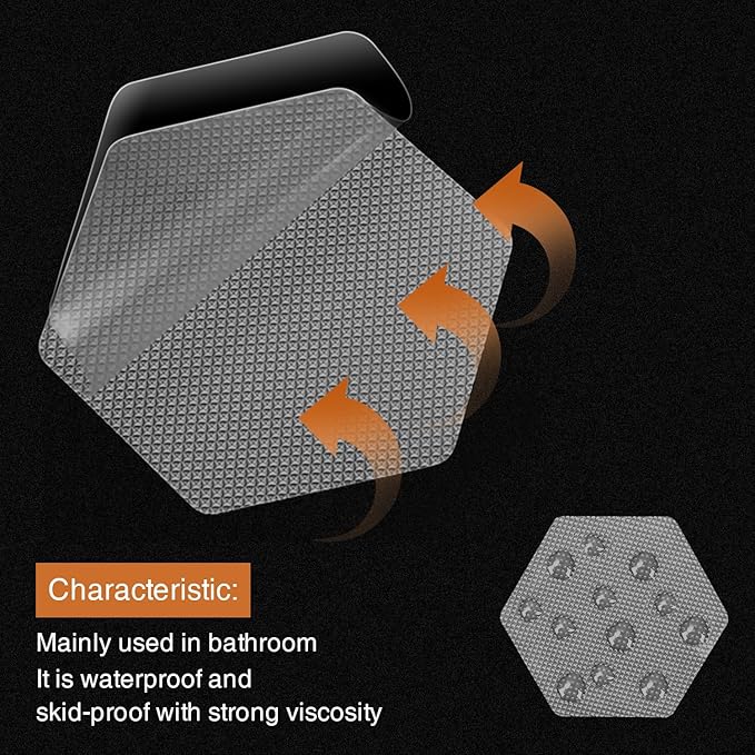 Bathtub Stickers Non-Slip, 36 PCS Grey Hexagon Safety Shower Treads Adhesive Appliques with Premium Scraper