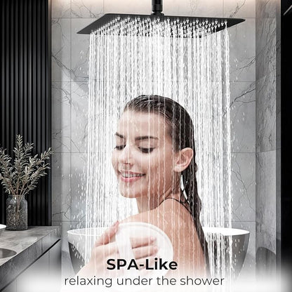 Rain Shower Head, 10 Inches Large Rainfall Shower Head, 304 Stainless Steel Made, Ceiling or Wall Mount, High Pressure Flow, Ultra Thin, Matte Black