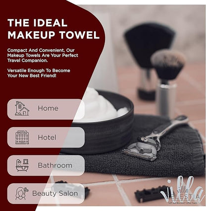 Black Makeup Remover Towels Set of 4, 100% Soft Cotton Reusable Luxury 4 Pcs Makeup Wipes for Face, Ideal for Salon, Bath, Hotel, Spa, Washcloths for Face Pack of 4 (12"X12")