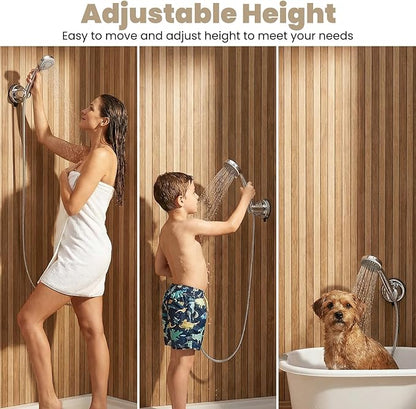 Shower Head Holder, No Drill Wall Mount Handheld Shower Wand Hose Holders Universal 360° Adjustable Removable Showers Head Holder Suction for Bathroom, Chrome Finish