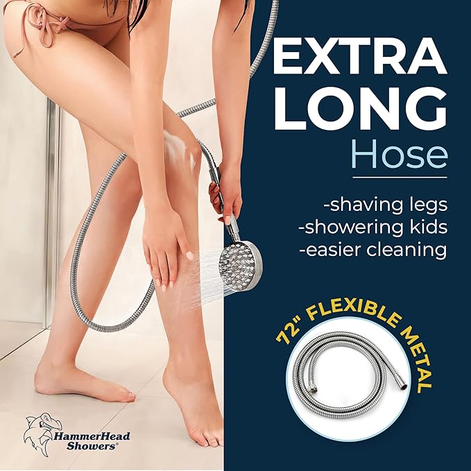 HammerHead Showers® Solid Metal 27.5 Inch Shower Slide Bar Set and Handheld Shower Head with Hose — BRUSHED NICKEL — 2.5 GPM High Pressure Spray Wand — Easily Adjust Height & Angle of Handshower