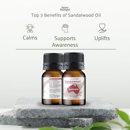 Sandalwood Essential Oil - Direct from Australian Oils of Nature - Steam Distilled - Aceite Esencial de Sándalo for Aromatherapy, Massage, Diffuser, DIY Candle and Soap Making - 5ml