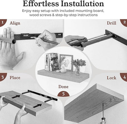 Floating Shelves for Wall, 7.9" Deep Wall Mounted Wood Shelves for Bathroom, Bedroom, Living Room, Kitchen, Hanging Shelf for Books/Storage/Room Decor (Brown, 16")