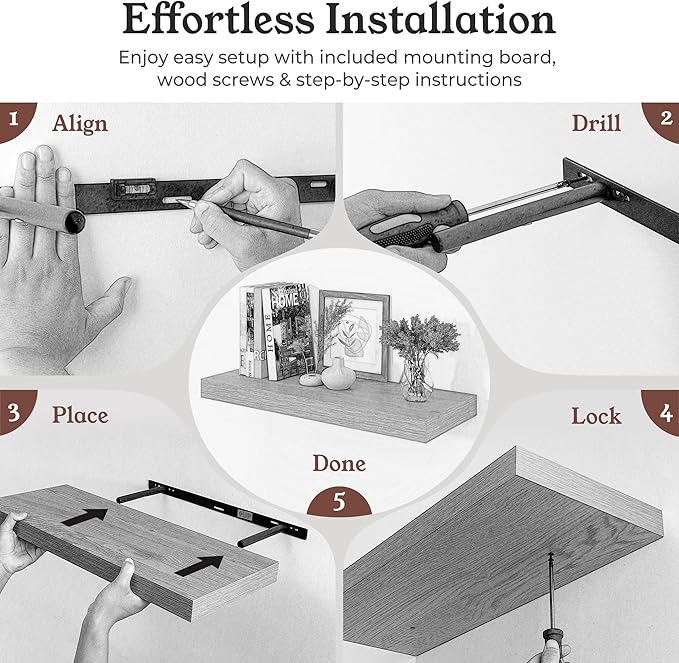 Floating Shelves for Wall, 9.3" Deep Wall Mounted Rustic Wood Shelves for Bathroom, Bedroom, Living Room, Kitchen, Hanging Shelf for Books/Storage/Room Decor (Walnut, 48")