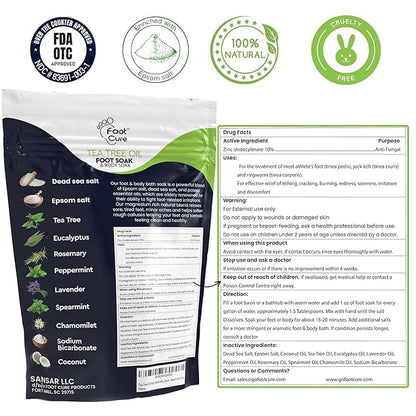 FOOT CURE Tea Tree Oil & Soothing Lavender Foot Soak with Epsom Salt - Best Toenail Treatment & Softens Calluses - Soothes Sore & Tired Feet, Foot Odor Scent, Spa Pedicure - 16 oz (Pack of 2)
