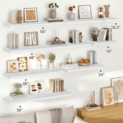 Vivelove 10 in Deep Floating Shelves for Wall, 30" x 10.2" x 1.5" Shelves for Room Wall Mounted, 1.5 Inch Thick Shelf for Bathroom Bedroom Kitchen Book Room, Modern Farmhouse Decor, Set of 2, White