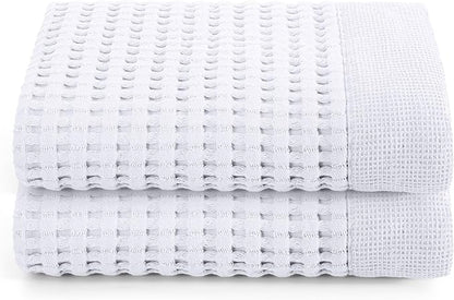 GILDEN TREE Waffle Hand Towels for Bathroom Quick Dry Large Luxury Lint Free Super Absorbent Cotton Hand Towels Set of 2, Modern Style (White)