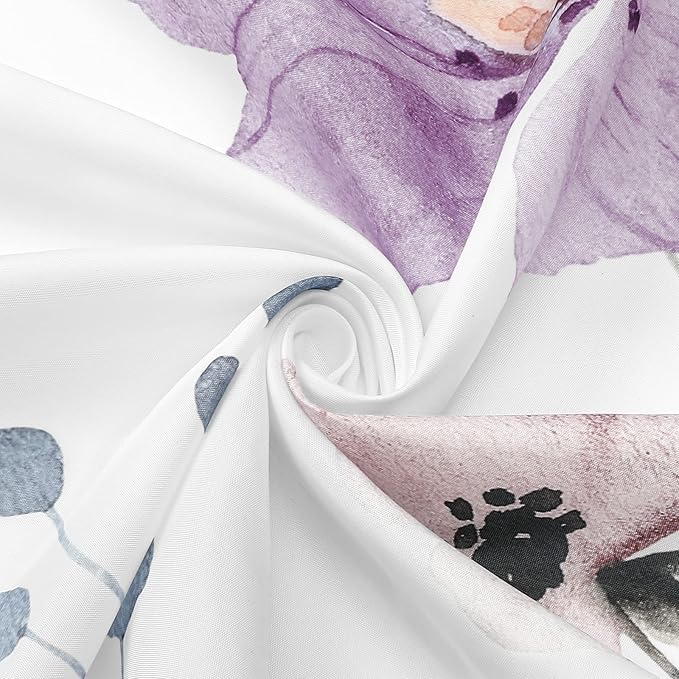 Gibelle Long Shower Curtain 72 x 78, Watercolor Floral Fabric Shower Curtain, Purple Beige Flower Decorative Bathroom Shower Curtain Set