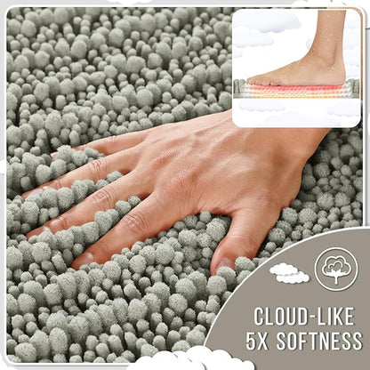 Yimobra Long Bathroom Rugs Non Slip Washable 44x24 Inch - Ultra Soft Absorbent Chenille Bath Mat, Quick Dry Shaggy Floor Carpet for Tub Shower, Sand Home Decor Accessories