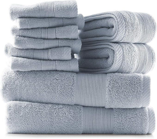 Hearth & Harbor Bath Towels for Bathroom - 100% Ring Spun Cotton Luxury Bathroom Towels - Ultra Soft & Highly Absorbent, Bath Towels Set of 10 - Ice Blue