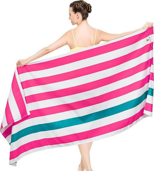 SUN CUBE Microfiber Beach Towel, Quick Dry Sand Free Beach Towel, Lightweight, Compact for Travel Swim Sports Camping, Packable Sand Resistant Towel Adult - Pink 78x35 Inches