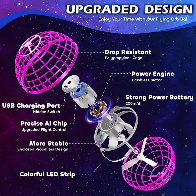 Tikduck Flying Orb Ball 2025 Toys Soaring Hover Boomerang Spinner Hand Controlled Mini Drone Cosmic Globe Spinning Kids Outdoor Fly Toy Birthday Gift Cool Stuff for Boys Girls 6 7 8 9 10+ Year Old