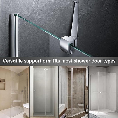 Frameless Shower Door Support Bar, Stainless Steel Wall-to-Glass Support Arm to Fixed Shower Glass Panel, for 1/4"-3/8" (6-10 mm) Door, 180° Pivot & Stow-Flat Mode (Chrome, 27.6-inch(700mm))